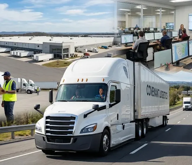 Professional truck driver and logistics employees representing transportation career opportunities