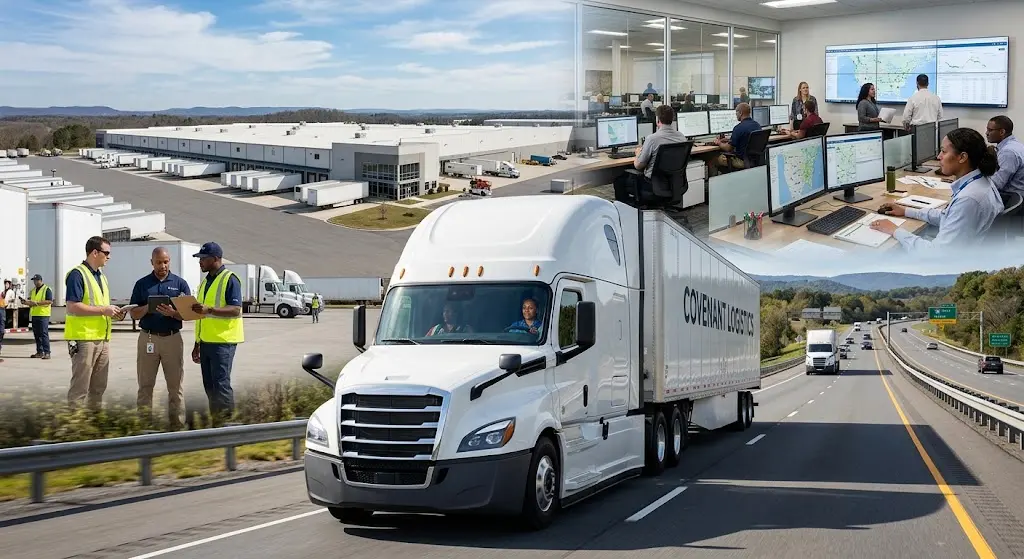 Professional truck driver and logistics employees representing transportation career opportunities