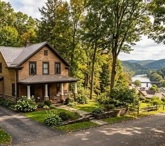 Tidioute Pennsylvania home surrounded by wooded Allegheny River Valley scenery