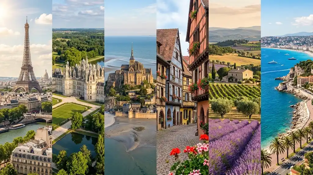 Most popular places to visit in France including Paris, Nice, Normandy and Loire Valley
