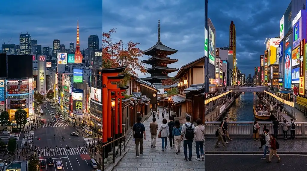Tokyo Kyoto and Osaka representing the top three places to visit in Japan