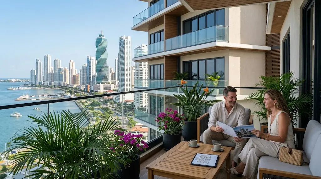 Modern residential property with Panama City skyline in the background